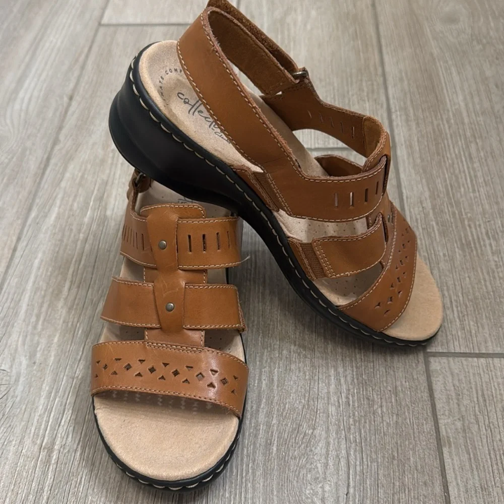 Clarks Lexi Qwin Brown Leather Slingback Sandals Shoes Size 8 Wide - Picture 15 of 15